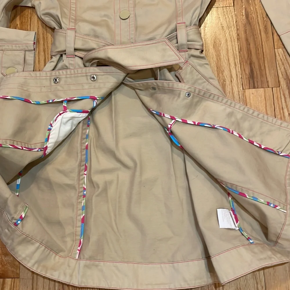 NEW Vintage Khaki Y2K Tommy Hilfiger Jeans  Cotton Tan Trench Coat Snap closur…